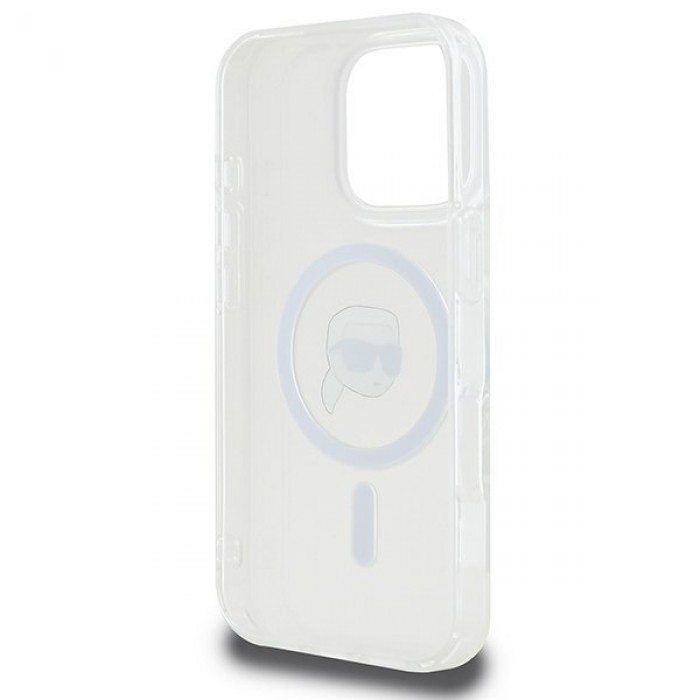 Чехол Karl Lagerfeld IML Metal Karl Head для iPhone 16 Pro Max White with MagSafe (KLHMP16XHLSKIH)