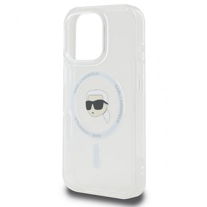 Чехол Karl Lagerfeld IML Metal Karl Head для iPhone 16 Pro Max White with MagSafe (KLHMP16XHLSKIH)