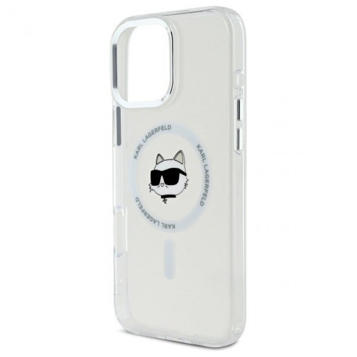 Чехол Karl Lagerfeld IML Metal Choupette Head для iPhone 16 Pro Max White with MagSafe (KLHMP16XHLSCHH)