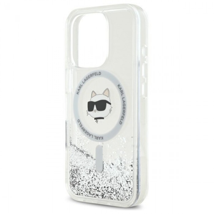 Чехол Karl Lagerfeld Liquid Glitter Choupette Head для iPhone 16 Pro Transparent with MagSafe (KLHMP16LLGCHSGH)