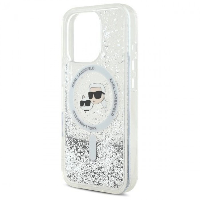 Чехол Karl Lagerfeld Liquid Glitter Karl & Choupette Head для iPhone 16 Pro Max Transparent with MagSafe (KLHMP16XLGKCSGH)