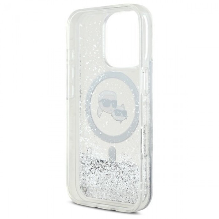 Чехол Karl Lagerfeld Liquid Glitter Karl & Choupette Head для iPhone 16 Pro Transparent with MagSafe (KLHMP16LLGKCSGH)