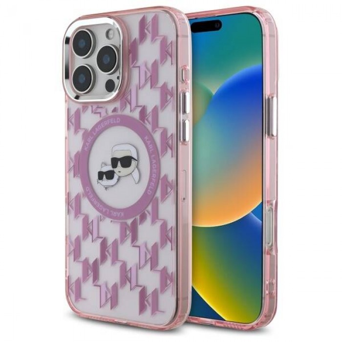 Чехол Karl Lagerfeld IML Monogram Karl & Choupette Head для iPhone 16 Pro Max Pink with MagSafe (KLHMP16XHMCKMHP)