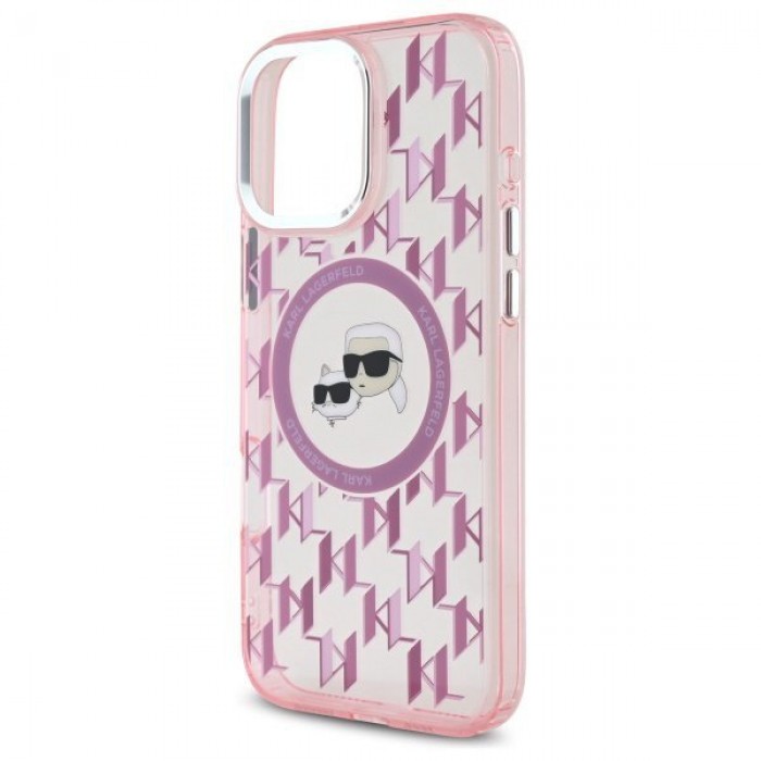 Чехол Karl Lagerfeld IML Monogram Karl & Choupette Head для iPhone 16 Pro Max Pink with MagSafe (KLHMP16XHMCKMHP)