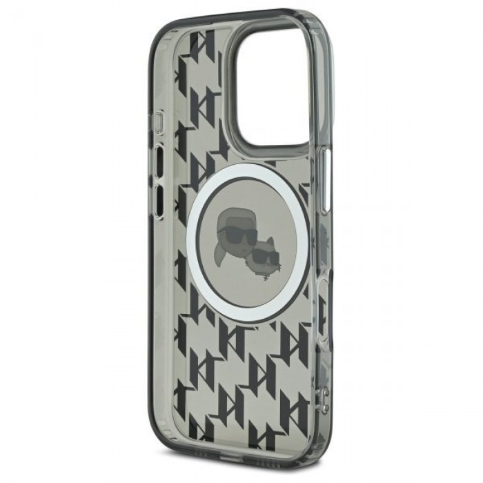 Чехол Karl Lagerfeld IML Monogram Karl & Choupette Head для iPhone 16 Pro Black with MagSafe (KLHMP16LHMCKMHK)