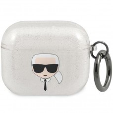 Чохол Karl Lagerfeld Glitter Karl's Head для AirPods 3 Silver (KLA3UKHGS)