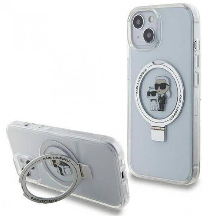 Чехол Karl Lagerfeld Ring Stand Karl & Choupettte для iPhone 15|14|13 White with MagSafe (KLHMP14SHMRSKCH)