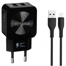 Сетевое зарядное устройство Gelius Prime GU-HC02 2USB 2.1A 12W + кабель Lightning Black