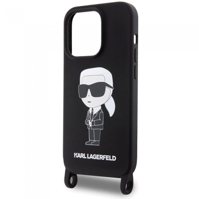 Чохол Karl Lagerfeld Crossbody Silicone Ikonik для iPhone 15 Pro Black (KLHCP15LSCBSKNK)