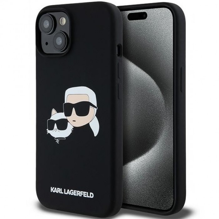 Чехол Karl Lagerfeld Silicone Karl & Choupette Head для iPhone 15 Pro Max Black with MagSafe (KLHMP15XSKCHPPLK)