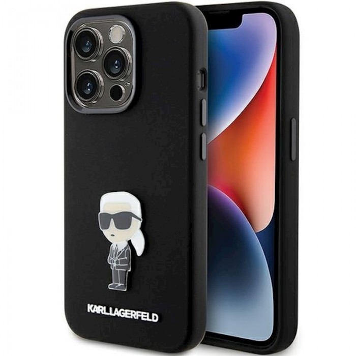 Чехол Karl Lagerfeld Silicone Ikonik Metal Pin для iPhone 15 Pro Black (KLHCP15LSMHKNPK)