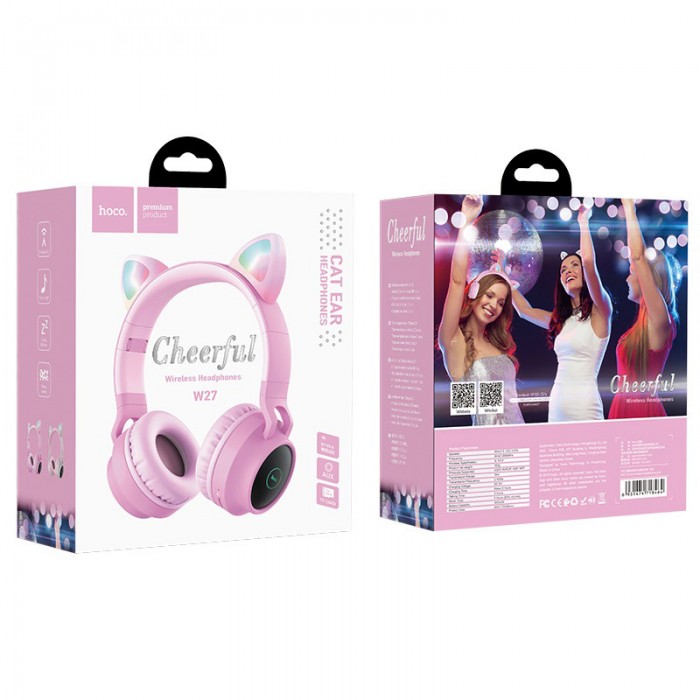 Навушники накладні Hoco W27 Cat Ear Wireless Headphones Pink