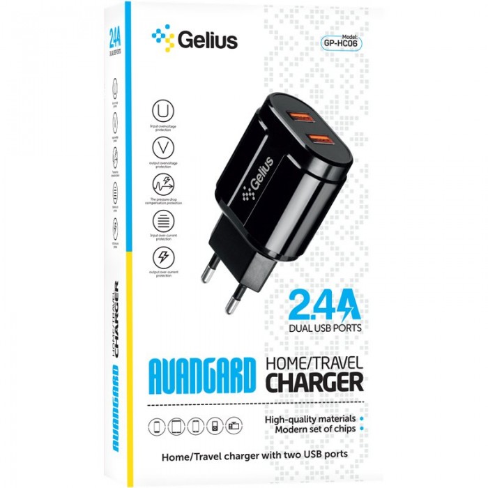 Сетевое зарядное устройство Gelius Avangard GP-HC06 2USB 2.4A 12W + кабель Lightning Black