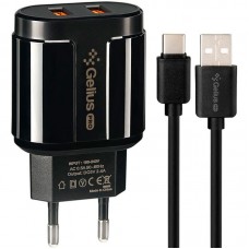 Мережевий зарядний пристрій Gelius Avangard GP-HC06 2USB 2.4A 12W + кабель Type-C Black