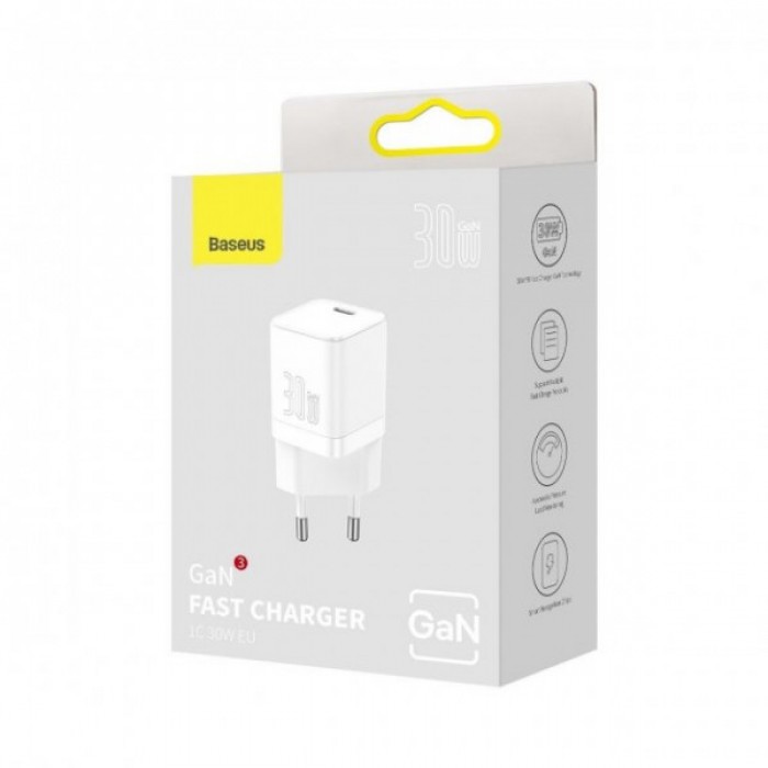 Сетевое зарядное устройство Baseus GaN3 Fast Charger 30W 1 Type-C White