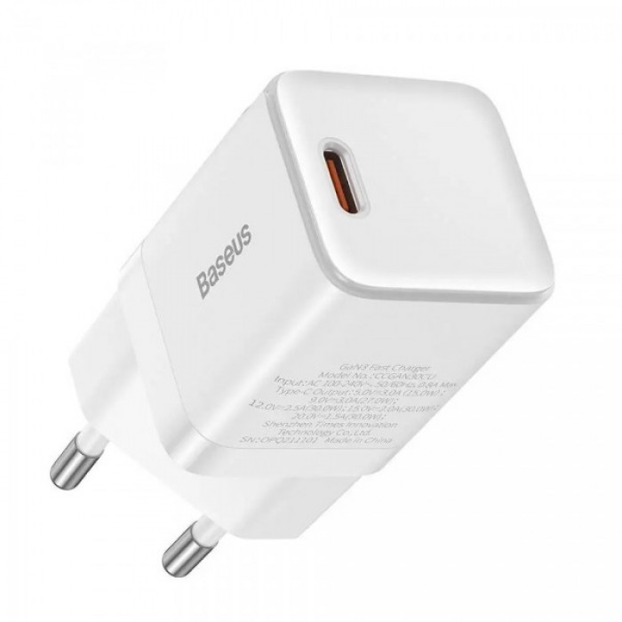 Сетевое зарядное устройство Baseus GaN3 Fast Charger 30W 1 Type-C White