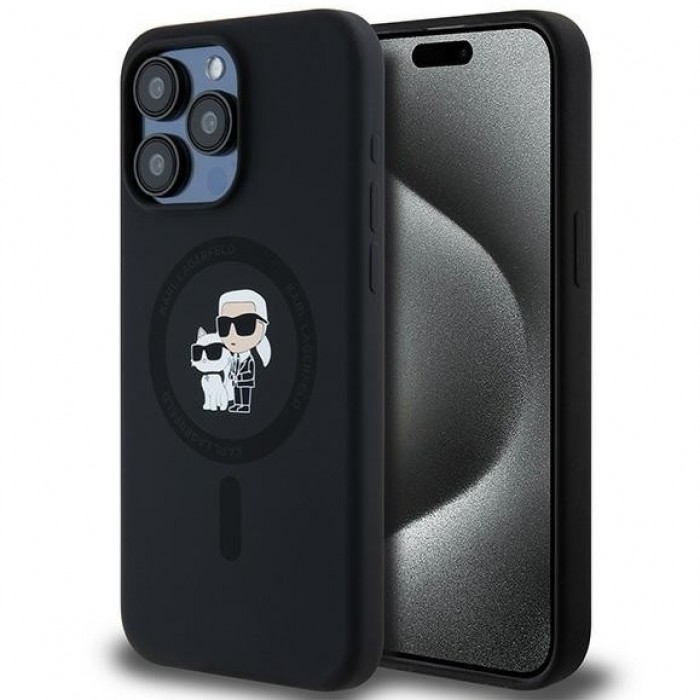 Чехол Karl Lagerfeld Silicone Karl & Choupette Ring для iPhone 15 Pro Max Black with MagSafe (KLHMP15XSCMKCRHK)