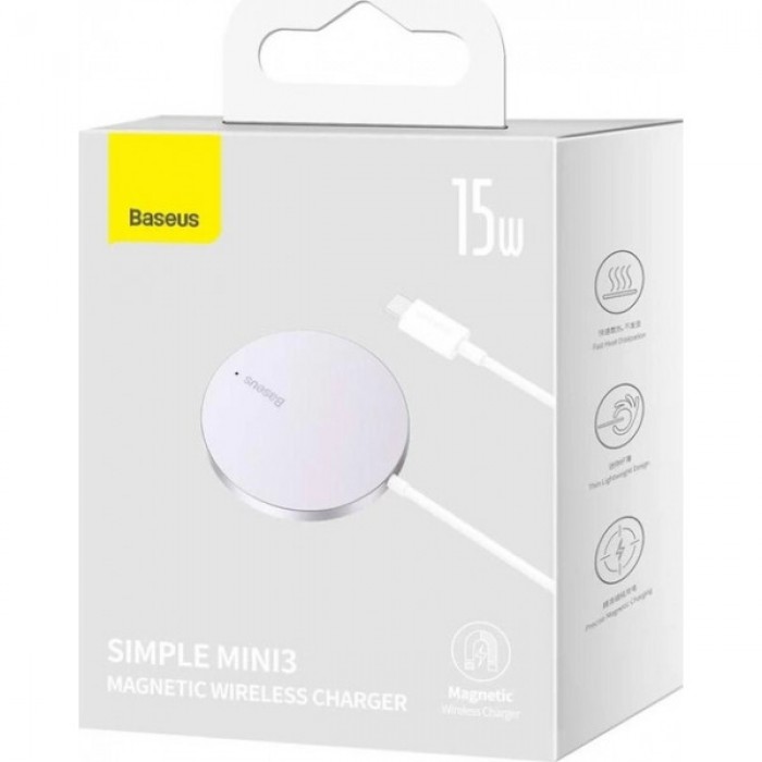 Бездротовий зарядний пристрій Baseus Simple Mini 3 Magnetic Wireless Charger 15W Silver