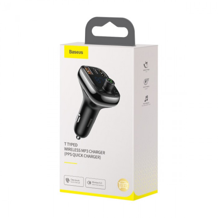 Автомобильный зарядный FM Модулятор Baseus T-Typed S-13 Bluetooth MP3 Car Charger (CCTM-B01) Black