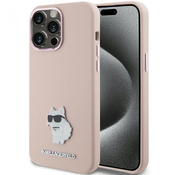 Чохол Karl Lagerfeld Silicone Choupette Metal Pin для iPhone 15 Pro Pink (KLHCP15LSMHCNPP)